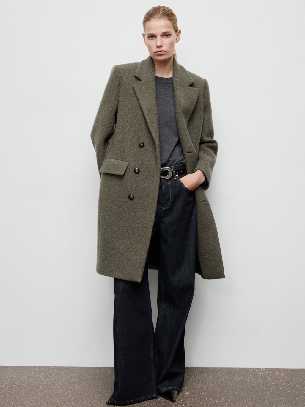 Mango Handmade Double Breasted Wool Coat Size S Perfect Condition Smoke Pet Free